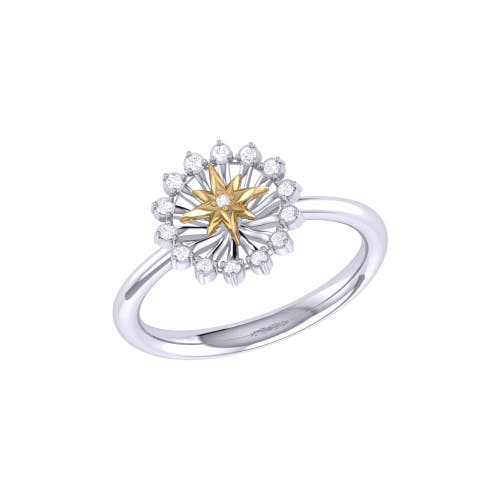 Shop Luvmyjewelry Starburst Yellow Gold Plated Sterling Silver Diamond Ring In White & Yellow