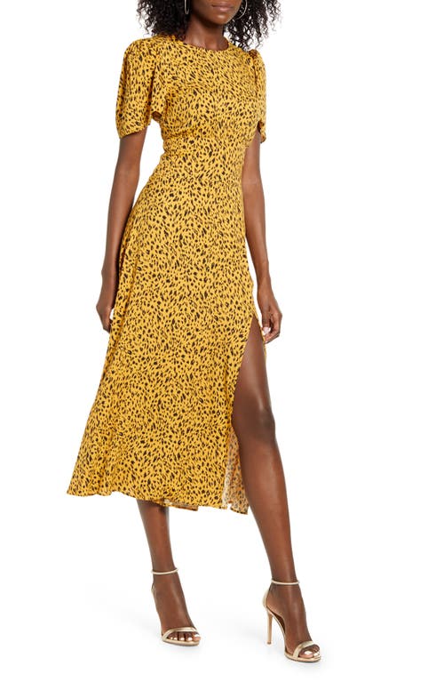 AFRM LOS ANGELES AFRM Jamie Print Open Back Short Sleeve Dress in Gold Leopard at Nordstrom, Size X-Small