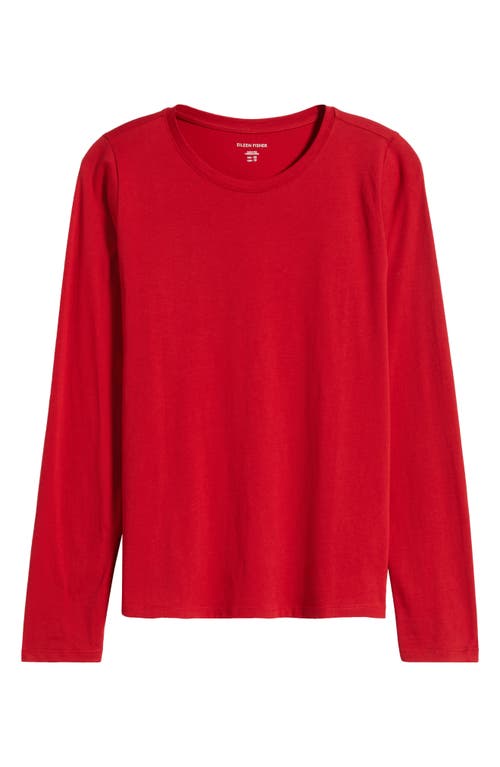 Shop Eileen Fisher Crewneck Organic Cotton Jersey T-shirt In Scarlet