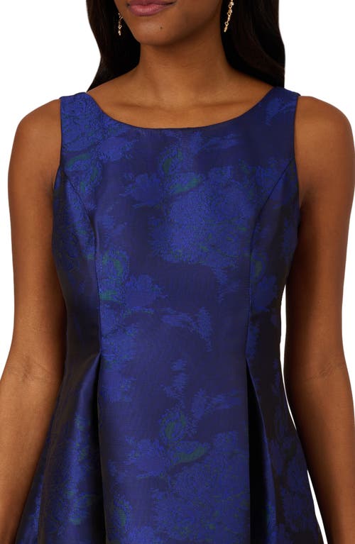 Shop Adrianna Papell Border Jacquard Pleated Sleeveless Fit & Flare Dress In Blue Teal Multi