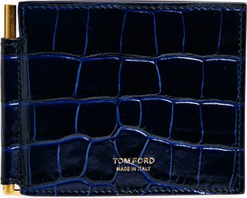 T-Line Croc Embossed Leather Money Clip Wallet