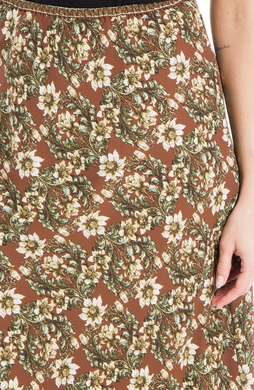 Max Studio Bias Satin Skirt In Chestnut/white Floral