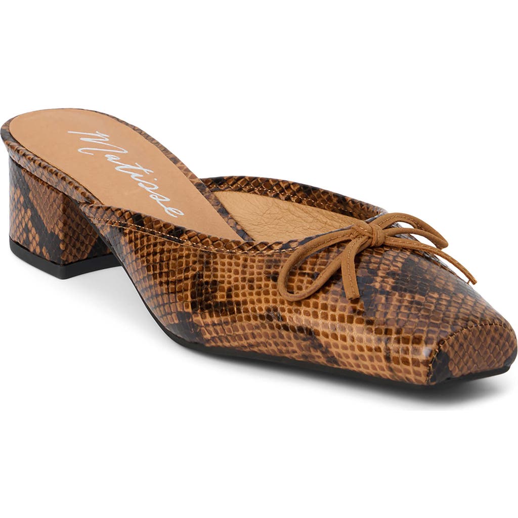 Matisse Basilio Heeled Mule In Brown Snake In Brown