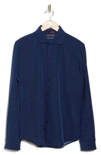 Denim And Flower Geo Print Long Sleeve Tech Button-up Shirt In Navy
