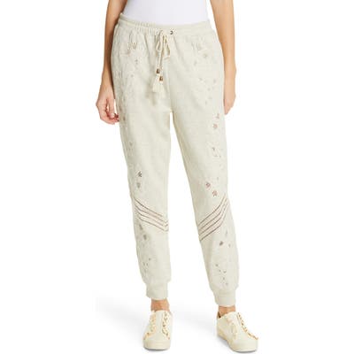 Love Sam Papillon Embroidered Sweatpants, Ivory