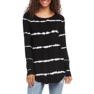 Karen Kane Tie-Dye Long Sleeve Shirttail Tee, Black