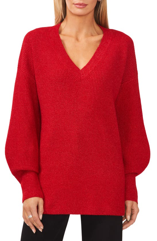 Halogen V-neck Tunic Sweater In Festive Ruby Red