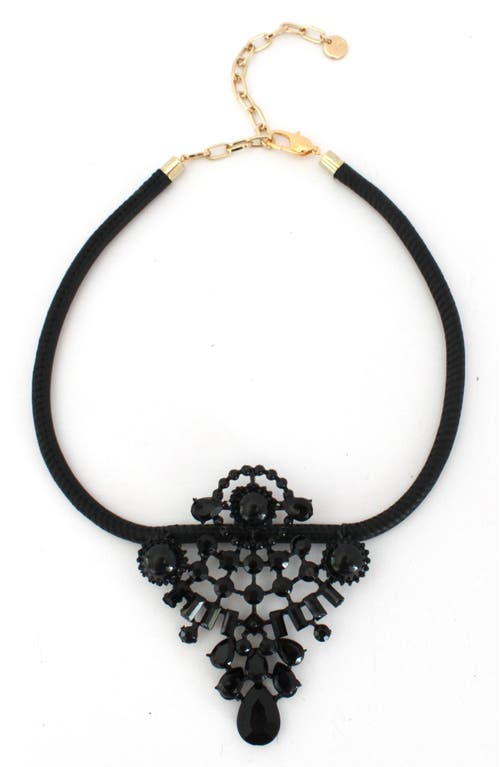 Knotty Leather & Crystal Statement Necklace in Black