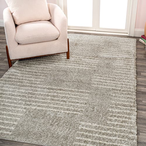Jonathan Y Petra Abstract Stripe Geometric Shag Area Rug In Gray/ivory