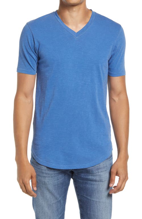 Sun Faded Slub Scallop V-Neck T-Shirt in Lapis Blue