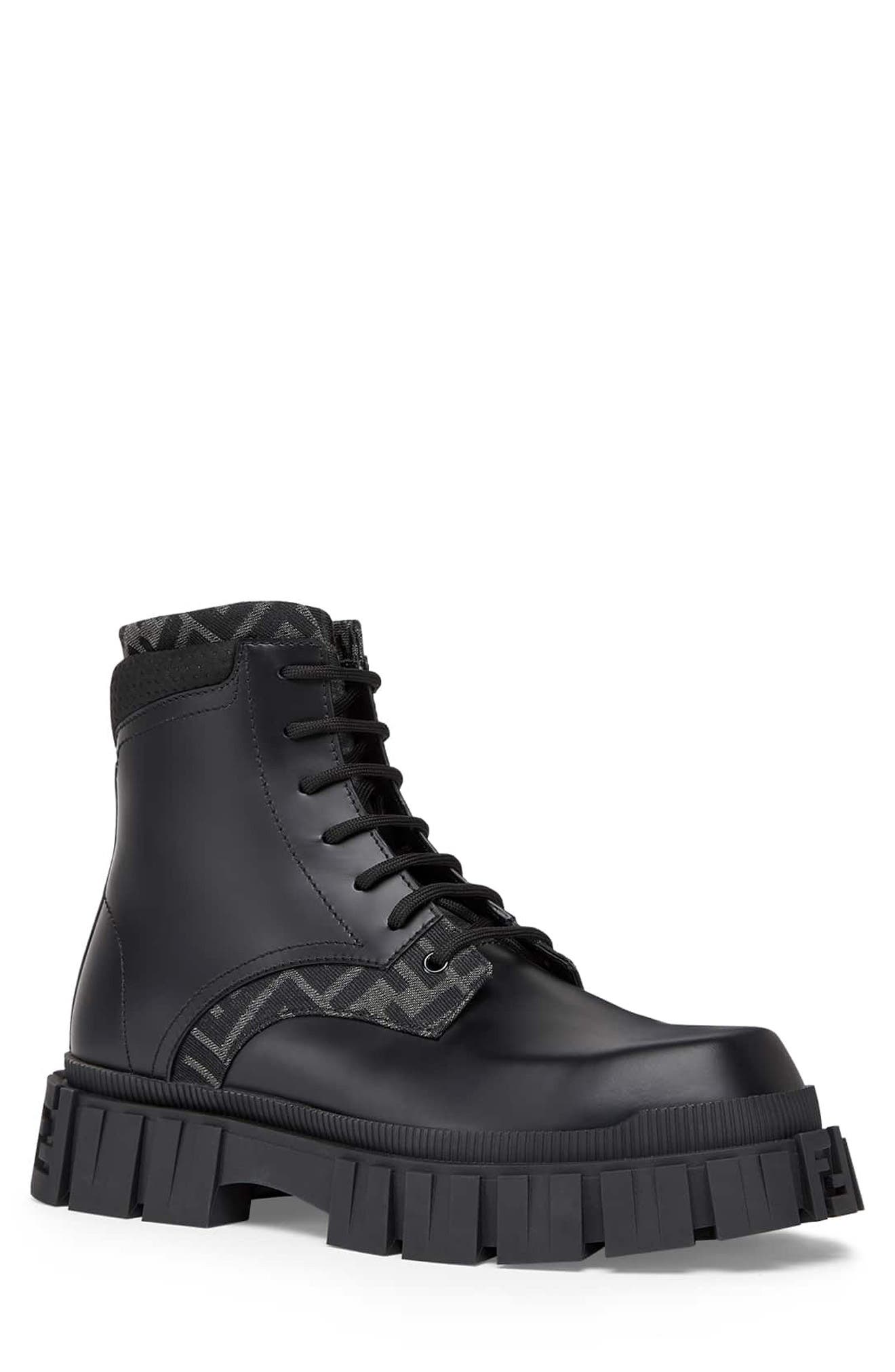 Fendi Men's Monogram Lace-Up Biker Boots