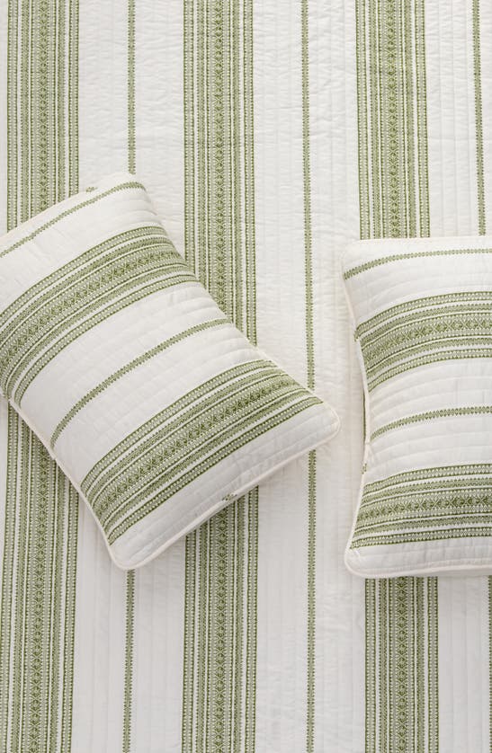 Woven & Weft Farmhouse Stripe Quilt & Sham Set In White / Green
