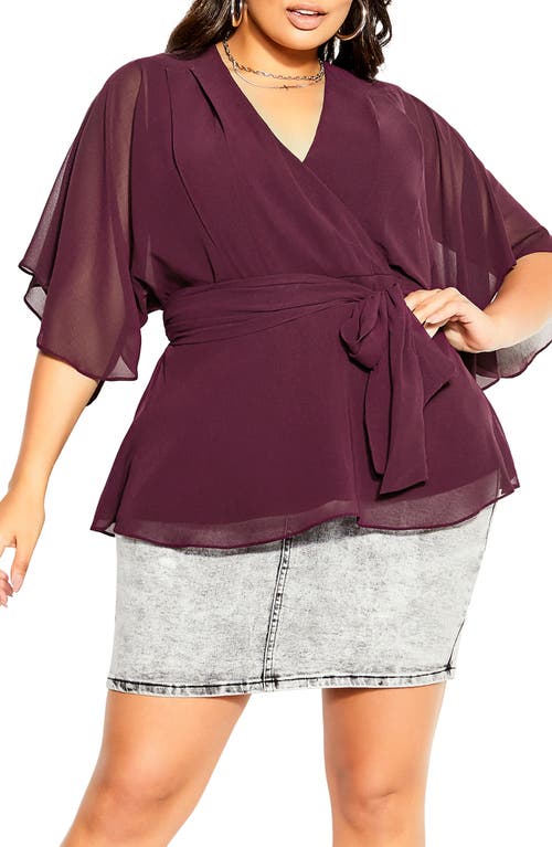 City Chic Elegant Faux Wrap Top in Spiced Plum at Nordstrom, Size Xs