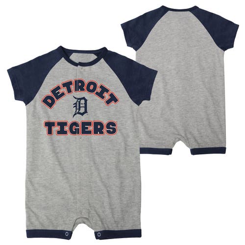 Outerstuff Infant Heather Gray Detroit Tigers Extra Base Hit Raglan Full-Snap Romper
