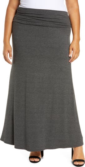 Women's Plus Size Maxi Skirt, Fold Over Skirt With High Waist