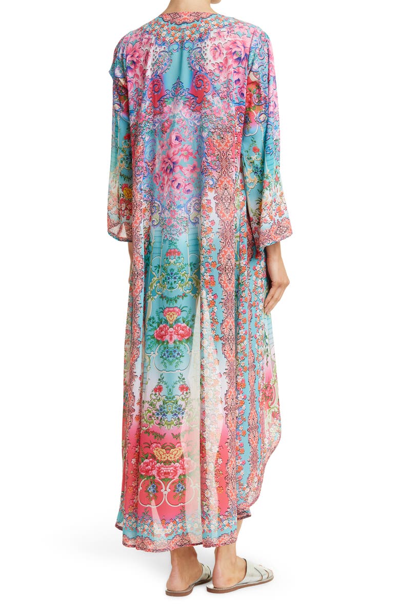 RANEES Bright Printed Pink Blooms Flare Sleeve Cover-Up Duster ...
