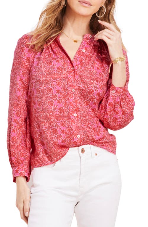 vineyard vines Island Floral Cotton Blend Button-Up Blouse in Dunmore- Punch/Coral