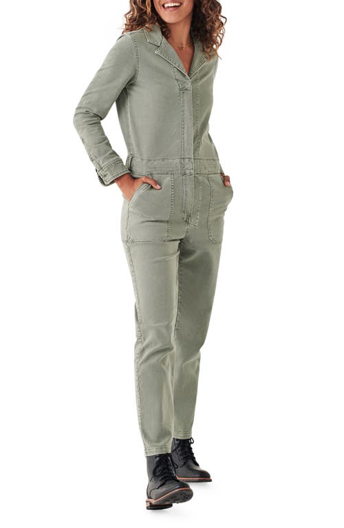 Faherty Overland Long Sleeve Organic Cotton Blend Twill Jumpsuit in Olive