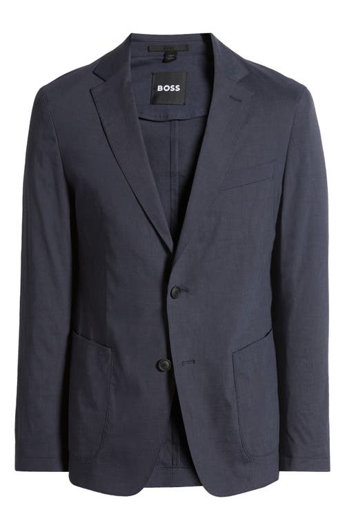 BOSS Hanry Stretch Linen Blend Sport Coat Dark Blue at Nordstrom,