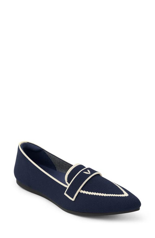 Amelia Pointed Toe Loafer Flat in Navy