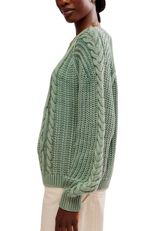 Shop Free People Frankie Cable Cotton Sweater In Sea Spray