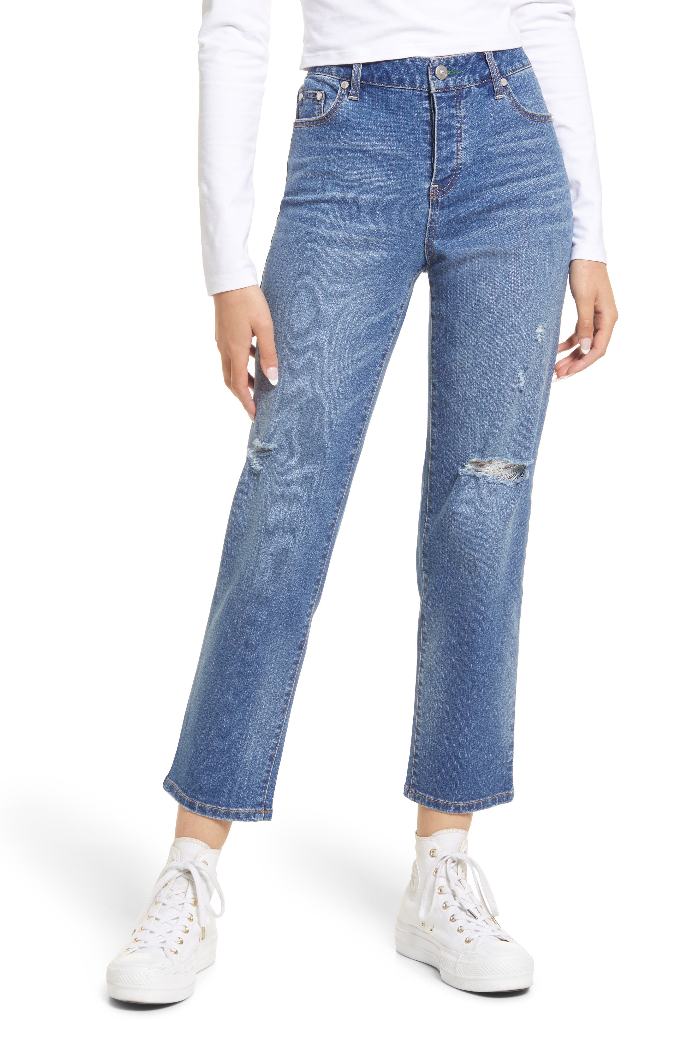 High Waist Tapered Ankle Jeans 