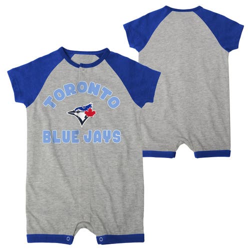 Outerstuff Infant Heather Gray Toronto Blue Jays Extra Base Hit Raglan Full-Snap Romper