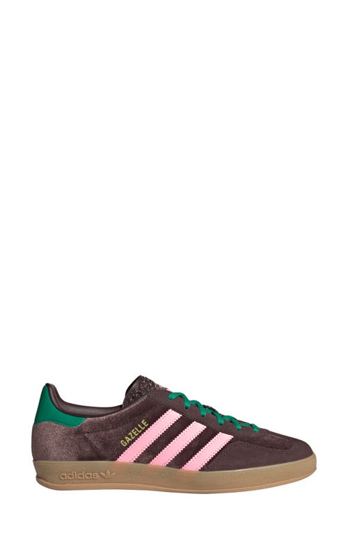 Shop Adidas Originals Adidas Gazelle Indoor Sneaker In Dark Brown/pink/court Green