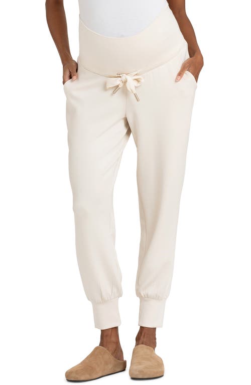 Shop Seraphine Over The Bump Maternity Joggers In Open White