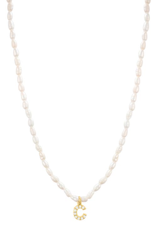 Initial Freshwater Pearl Beaded Necklace in White - C