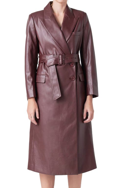 Shop Endless Rose Faux Leather Belted Trench Coat In Burgundy