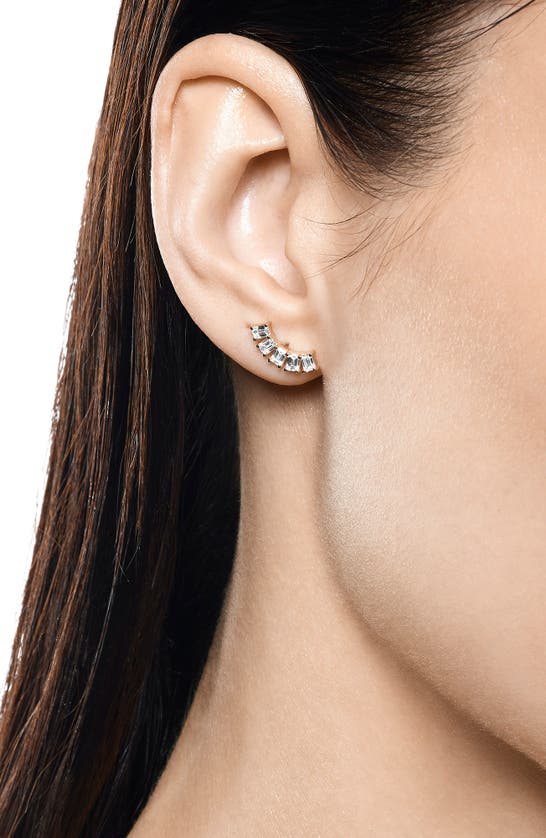 Shop Lana Emerald Cut Diamond Curve Stud Earrings In Yellow Gold