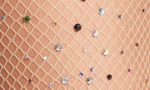 High Heel Jungle Glitter Fishnet Tights In Beige