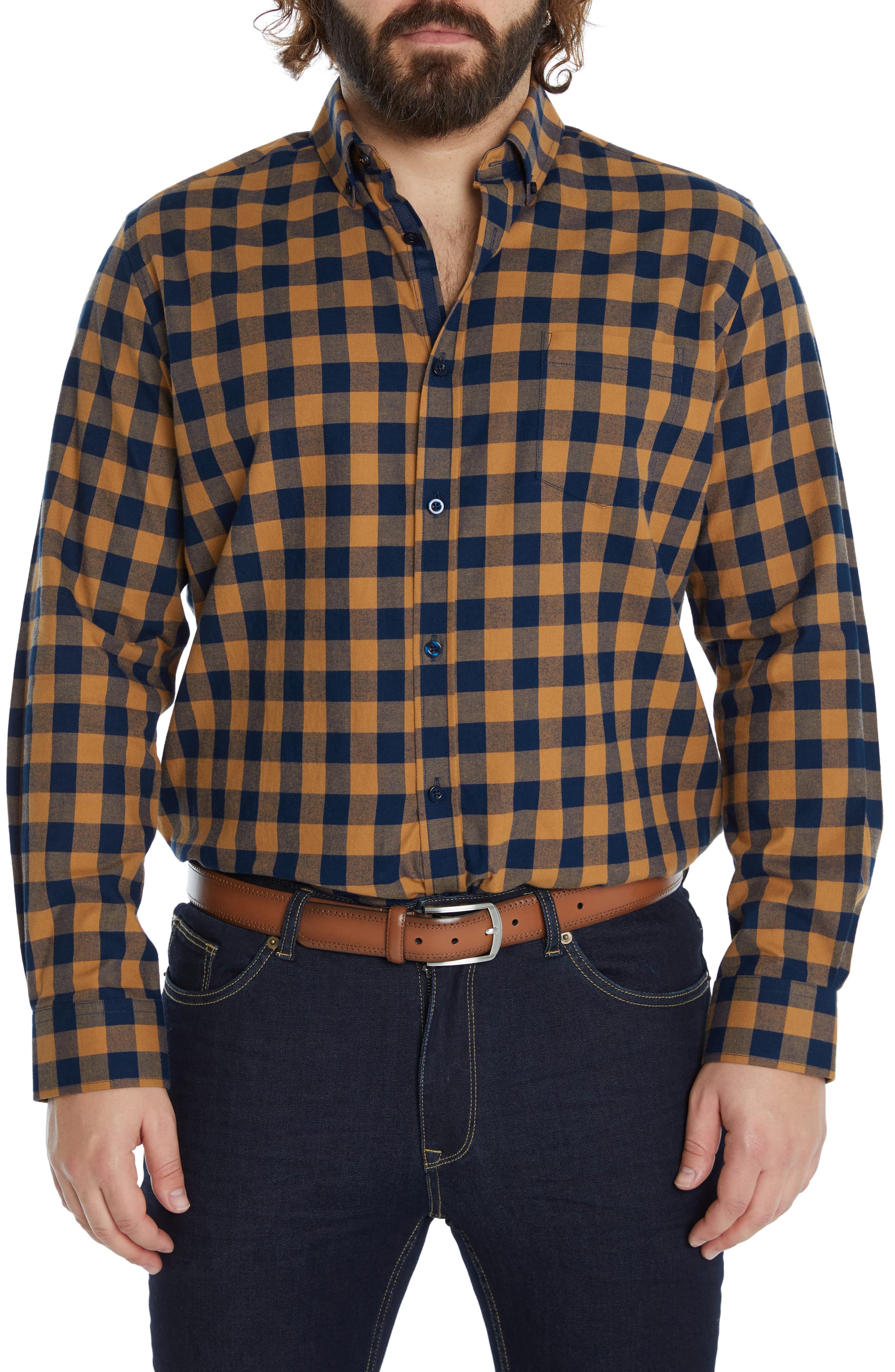 Johnny Bigg Jace Check Cotton Button-Down Shirt in Mustard