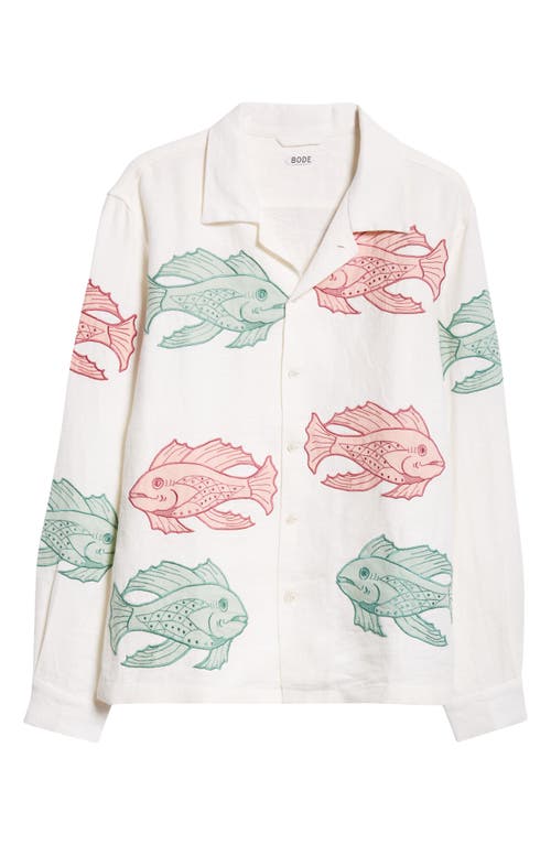 Shop Bode Piscine Long Sleeve Linen Camp Shirt In White Multi