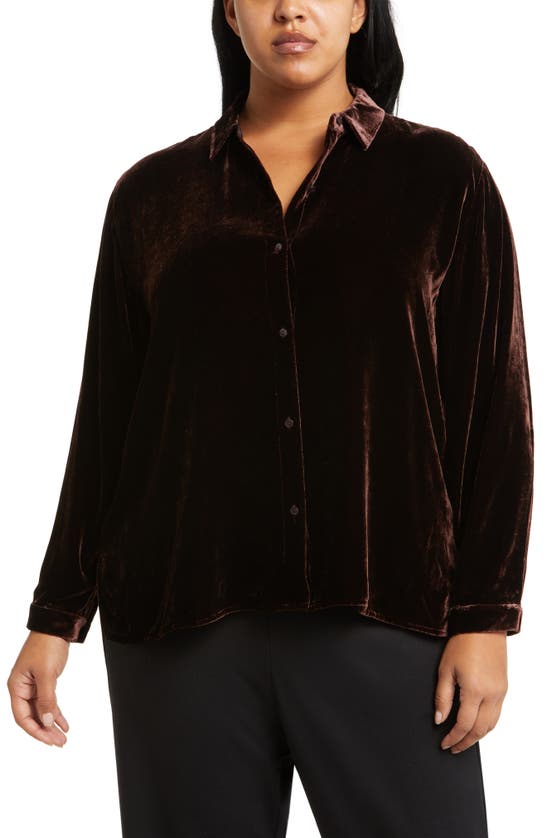 Eileen Fisher Long Sleeve Velvet Button-up Shirt In Cassis