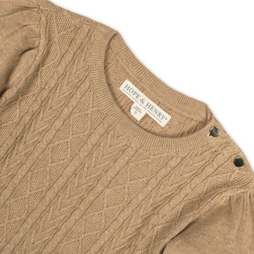 Shop Hope & Henry Baby Girls' Organic Cable Bodice Sweater Dress, Infant In Camel Heather Cable Bodice