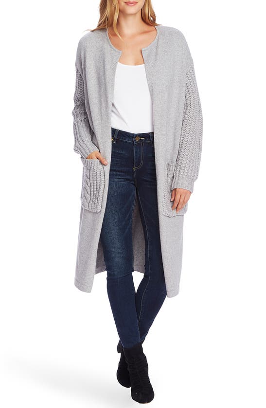 Shop Vince Camuto Cable Knit Detail Long Cardigan In Light Heather Grey