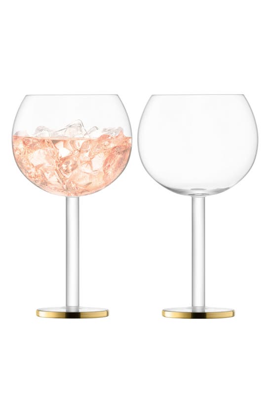 Lsa Luca Set Of 2 Balloon Wine Glasses In Clear/ Gold