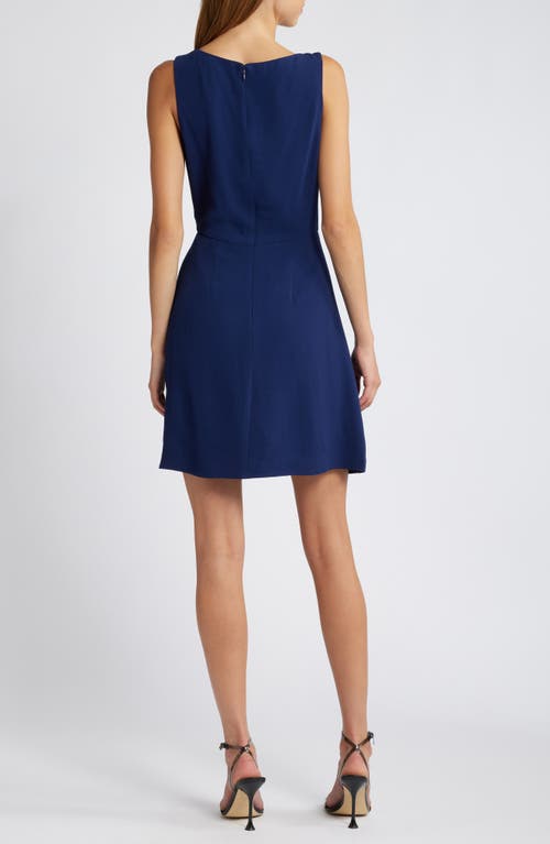 Shop Charles Henry Bow Neck Fit & Flare Minidress In Navy