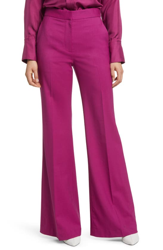 Argent High Waist Stretch Wool Flare Leg Trousers In Magenta