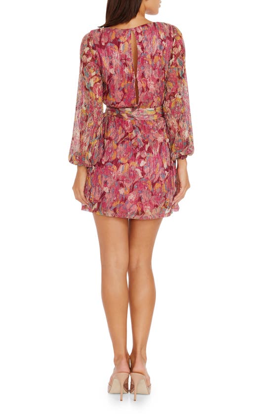 Shop Dress The Population Kirsi Long Sleeve Metallic Floral Minidress In Bright Fuchsia Multi