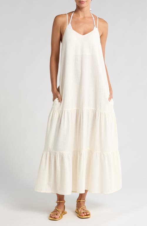 Elan Tiered Maxi Cover-Up Dress in White 