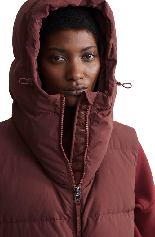 Shop Varley Irving Water Resistant Hooded Long 750 Fill Power Down Vest In Hot Chocolate