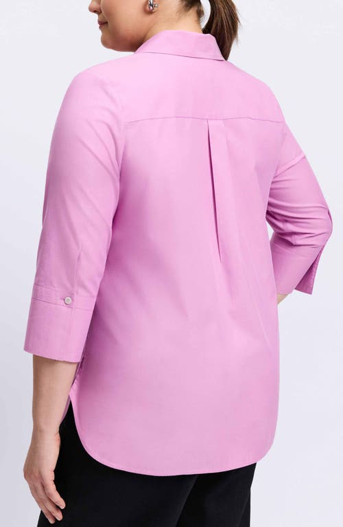 Shop Foxcroft Madison Three-quarter Sleeve Cotton Button-up Shirt In Rose Quartz