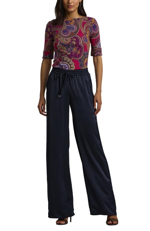 Shop Lauren Ralph Lauren Satin Charmeuse Wide Leg Pants In Lauren Navy