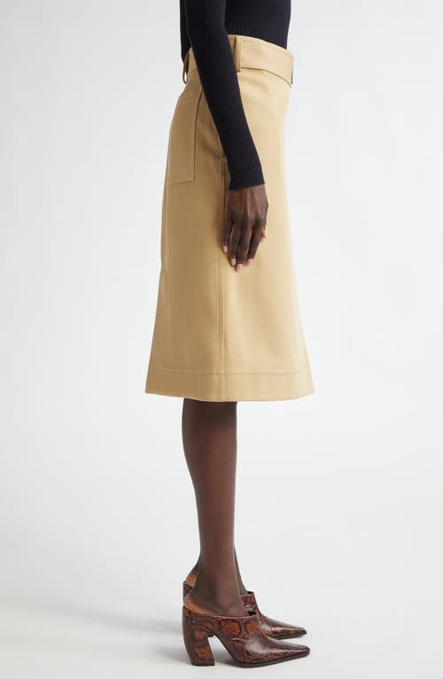 Shop Bottega Veneta Intrecciato Belted Cotton Canvas Skirt In Pale Oak