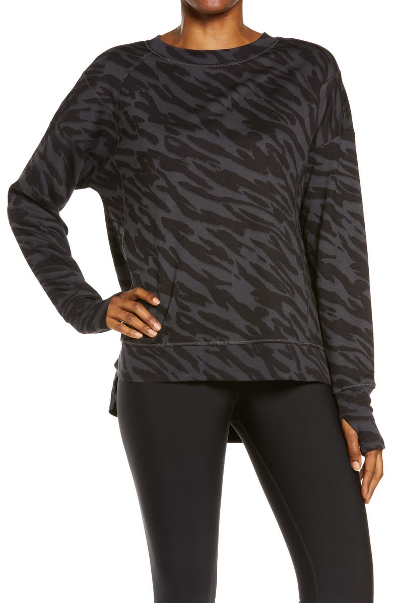 SWEATY BETTY After Class Sweatshirt, Main, color, BLACK ANIMAL WAVE PRINT