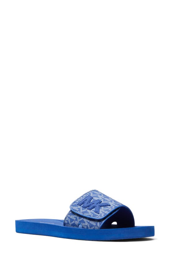 Michael Michael Kors Mk Logo Slide Sandal In Cobalt
