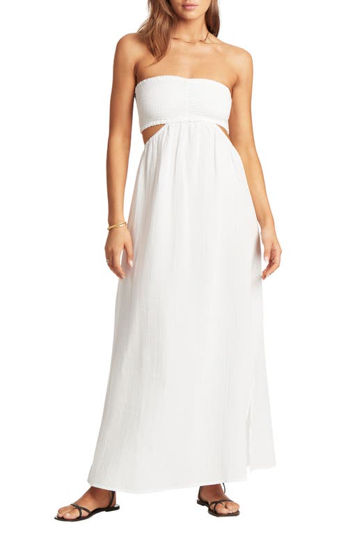 Smocked Bodice Cotton Seersucker Cover-Up Dress in White
